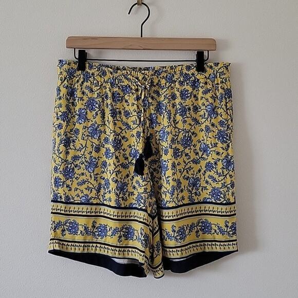 J. Jill Yellow Blue French Country Print Pull-on Shorts Size Medium M - Picture 1 of 7